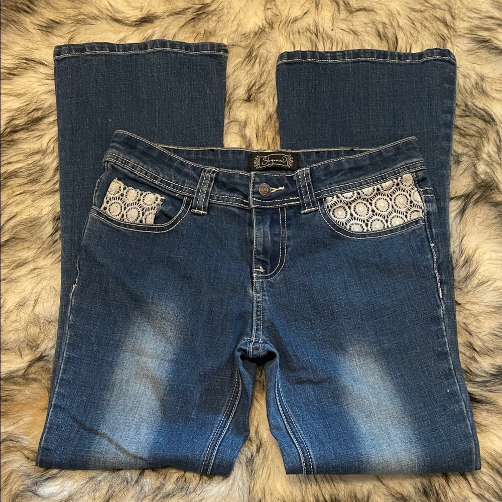 Shyanne Dark Blue Boot Cut Jeans with Crochet Details